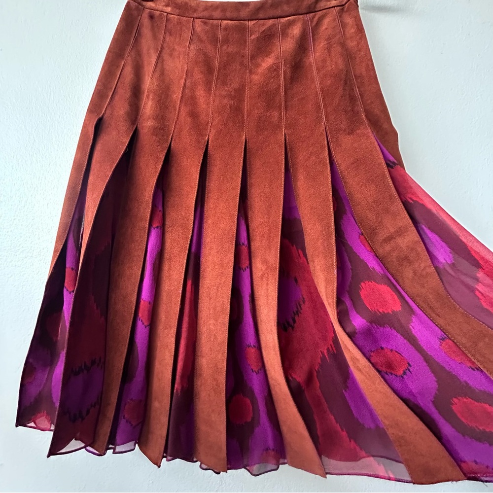 Diane Von Furstenberg Brown Suede A-Line Malita Skirt with shorts under - Picture 2 of 11